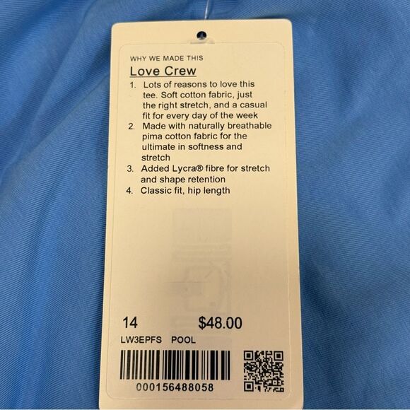 NWT Sz 14 LOVE CREW Curved-Hem Crewneck T-Shirt Pool Party Blue POOL - Lululemon - Picture 10 of 10